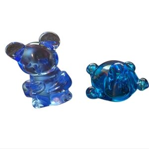Light Blue Bear & Turquoise Blue Turtle Glass Paperweight Figurines